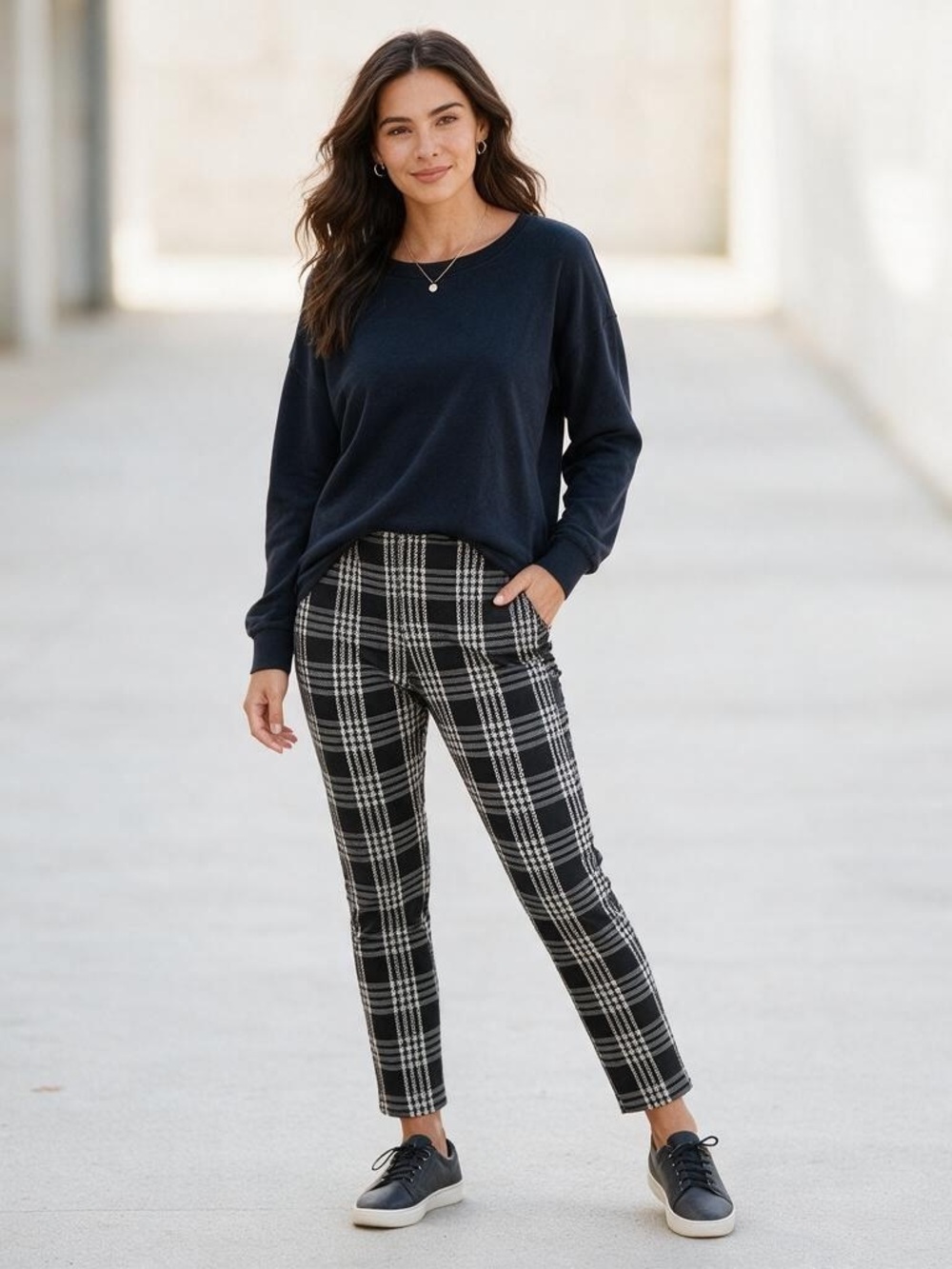 eye candy Black & White Plaid Boot‑Cut Trousers